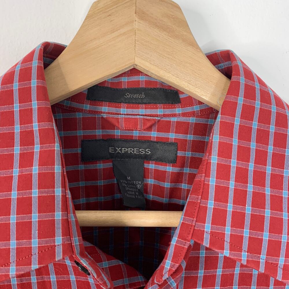 Express Red Checkered Button-Down Shirt Stretch M… - image 3